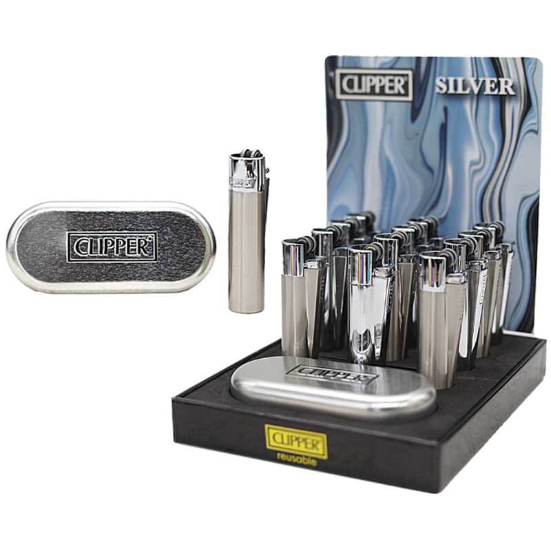 Silver Colored Metal Clipper Lighter (CL76) | 12 Count Display product image